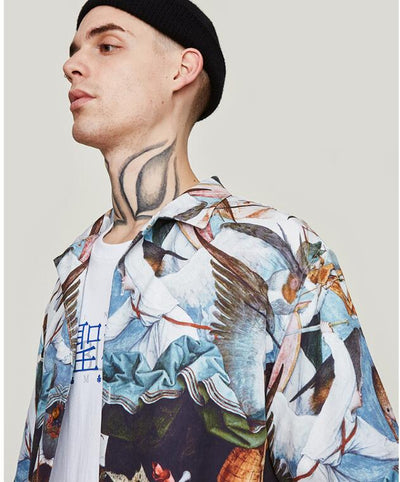 Camisa Suelta de Manga Corta con Estampado Literario para Hombre - Image 6
