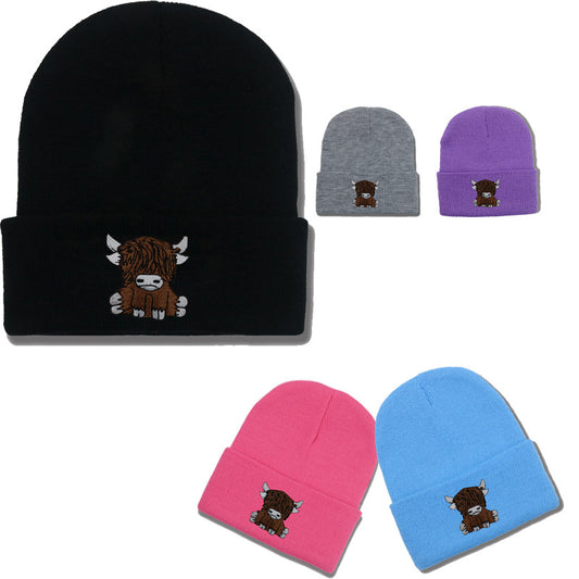 Gorro de Lana Tejido con Diseño de Yak Peludo - Abrigo Otoño e Invierno