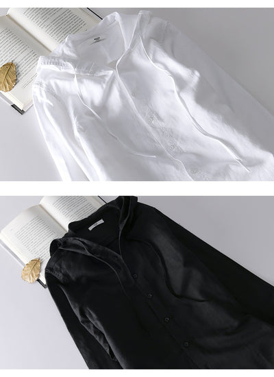 Camisa Casual con Capucha de Algodón y Lino para Hombre - Image 12