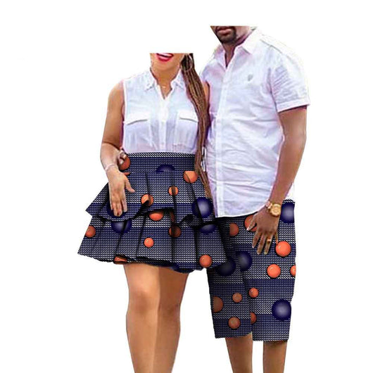 Conjunto de Pareja Estampado Africano en Algodón - Falda para Ella y Shorts para Él - Image 8