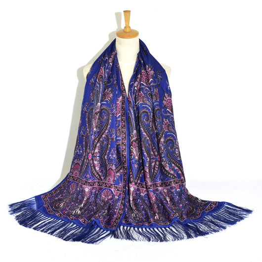 Pañuelo Étnico Retro Estampado Cachemir Xinjiang con Borlas - Image 7