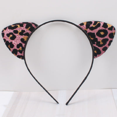 Diadema con Orejas de Gato Aterciopeladas con Glitter y Estampado de Leopardo - Image 5