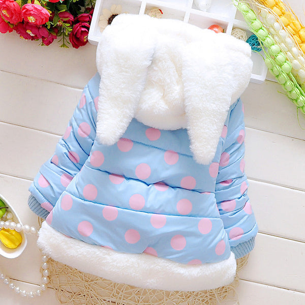 Abrigo Acolchado para Niñas con Estampado de Conejitos y Lunares