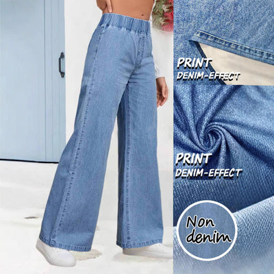 Pantalones Rectos de Talle Alto en Denim Sintético Efecto Amplio - Image 5