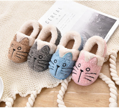 Pantuflas Cálidas para Niñas con Diseño Gato Cartoon de Algodón