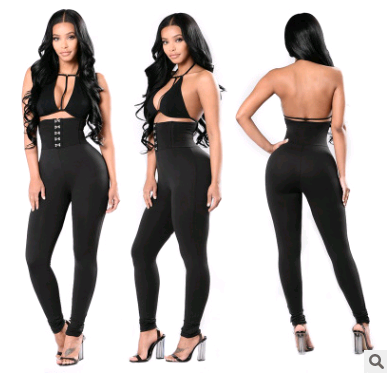 Leggings Deportivos Negros Cintura Alta con Diseño Corset Ajustado - Image 3