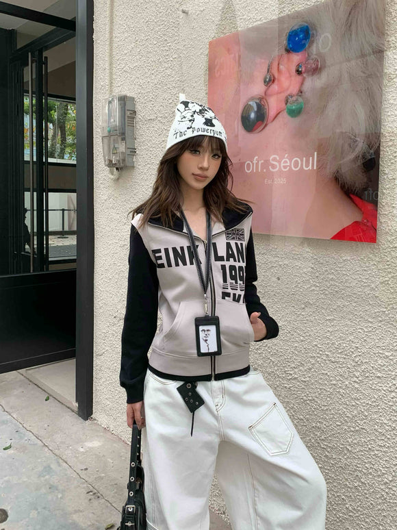 Sudadera Estampada con Letras Ajustada para Mujer