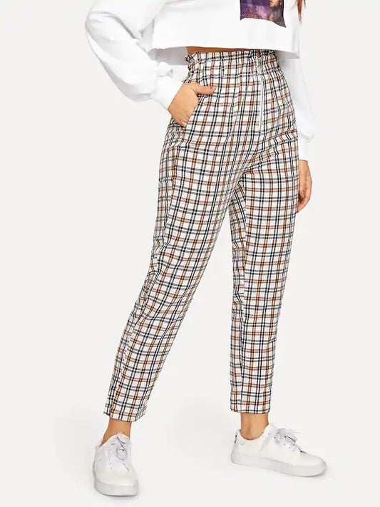 Pantalones a cuadros con cierre funcional