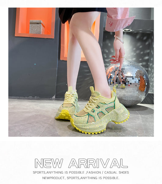 Zapatillas Deportivas Plataforma Gruesa para Mujer con Brillo y Cristales - Amarillo Claro - Image 73