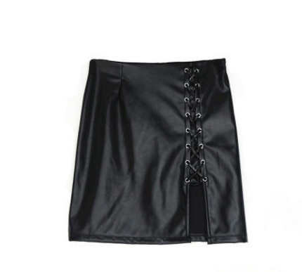 Falda de Cuero PU con Cordones Negra - Image 3