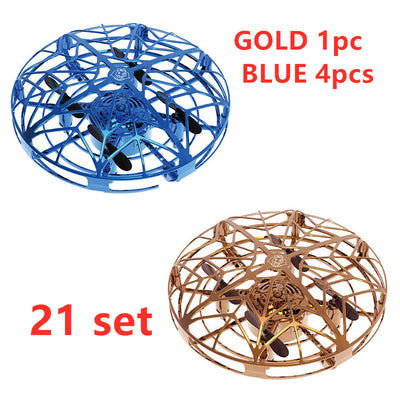 Gold mini UFO drone with a spherical protective cage and black propellers, sold as a 3-piece set. - Image 25