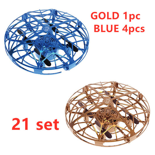 Gold mini UFO drone with a spherical protective cage and black propellers, sold as a 3-piece set. - Image 25