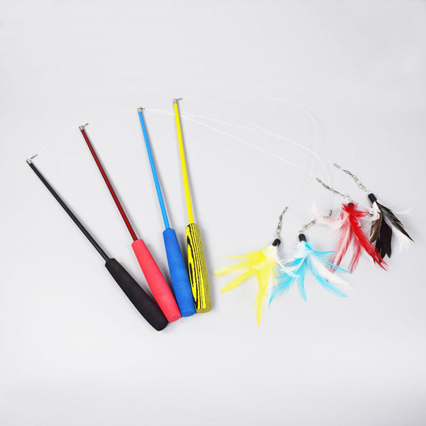 Caña de Pescar Interactiva para Gatos con Plumas Retráctil de 3 Secciones