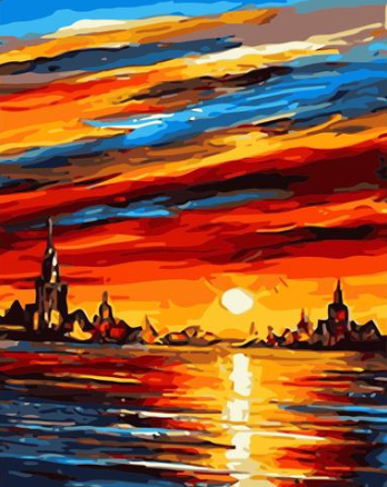 Cuadro Atardecer Urbano Abstracto - Pintura al Óleo por Números