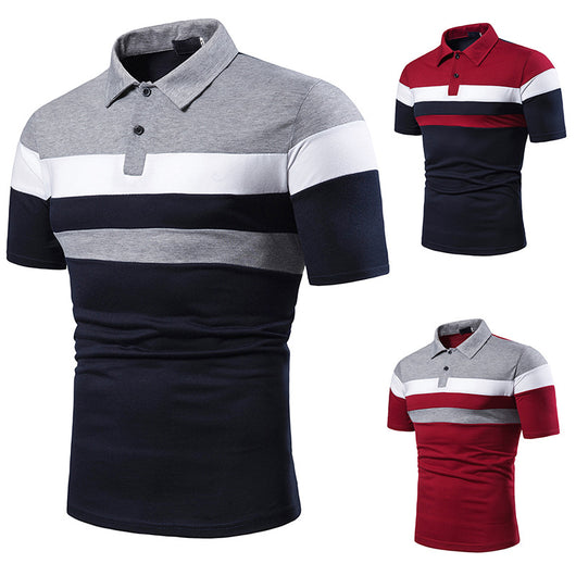 Playera tipo polo con cuello para hombre en bloques de tres franjas