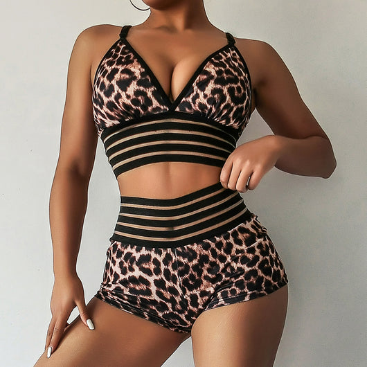 Traje de Baño Estampado Leopardo de Cintura Alta con Abertura Lateral - Image 5
