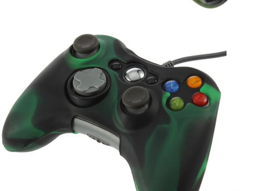 Red, black, and white camouflage silicone case for an Xbox 360 controller, featuring textured grips. - Image 5
