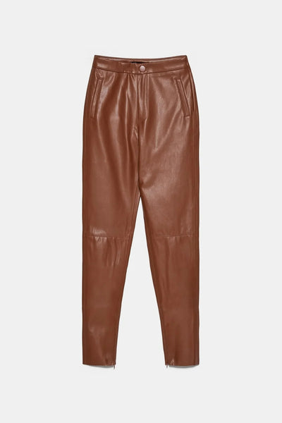 Pantalones de Cuero con Abertura Lateral - Diseño Versátil Todo Uso - Image 6