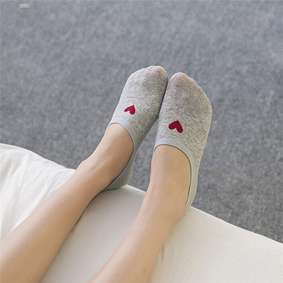 Calcetines Invisibles para Mujer con Diseño de Corazones y Suela Antideslizante de Silicona