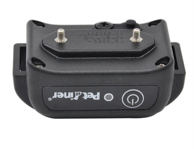 Black remote control dog trainer with blue LCD screen, alongside one black and one orange training collar. - Image 3