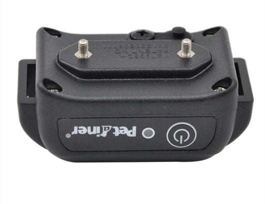Black remote control dog trainer with blue LCD screen, alongside one black and one orange training collar. - Image 3