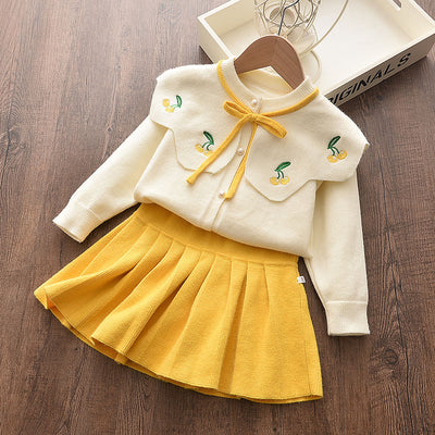 Conjunto Infantil Estilo Occidental: Cardigan Tejido + Falda para Niñas Otoño - Image 3