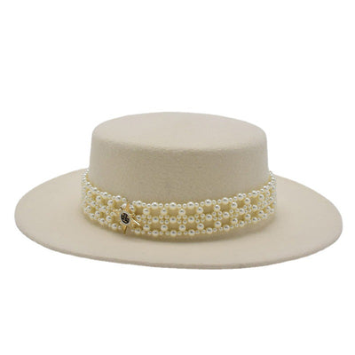 Sombrero de Fieltro para Mujer con Ala Ancha y Cadena de Perlas - Image 5