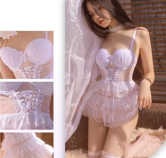Vestido Princesa Moldeador con Encaje de Malla y Algodón - Image 3