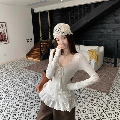 Blusa Larga Ajustada con Cuello V y Detalles Combinados para Mujer - Image 5