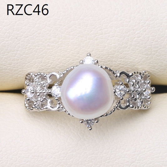 Anillo de Perla Barroca Natural Diseño Luna Platino