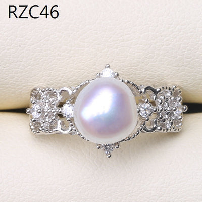 Anillo de Perla Barroca Natural Diseño Luna Platino