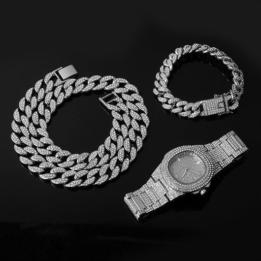 Juego de Cadena Cubana: Collar, Pulsera y Reloj - Image 6