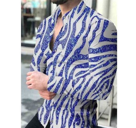 Camisa Casual de Manga Larga con Impresión Digital 3D para Hombre - Image 37