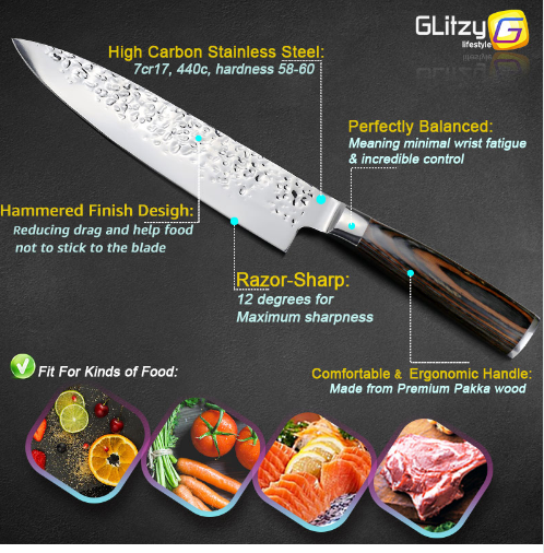 Cuchillo de Chef Damasco 8 Pulgadas - Acero Inoxidable 7Cr17 con Mango de Madera - Image 2
