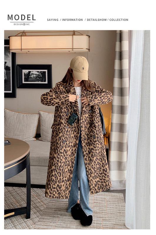 Abrigo Largo de Lana Estampado Leopardo para Invierno Mujer - Image 11