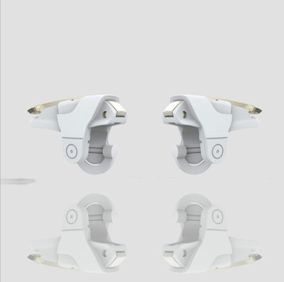 Two white and gold mobile gaming triggers for smartphones, designed to enhance gameplay with auxiliary firing.