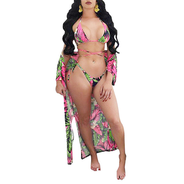 Bikini de Tres Piezas Estampado con Capa