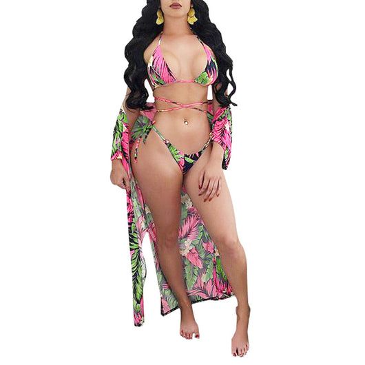Bikini de Tres Piezas Estampado con Capa