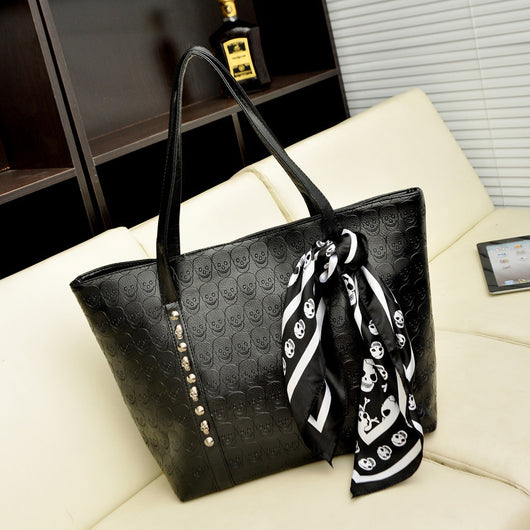 Bolso de Cuero PU con Calavera - Cartera Grande Impermeable para Mujer