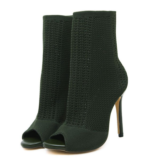 Tacones Stiletto de Punta Abierta en Punto Elástico - Image 3