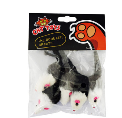 Five fake mouse cat toys with white bodies, grey or black backs, pink ears, black eyes, and red noses. - Image 5