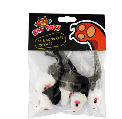Five fake mouse cat toys with white bodies, grey or black backs, pink ears, black eyes, and red noses. - Image 5