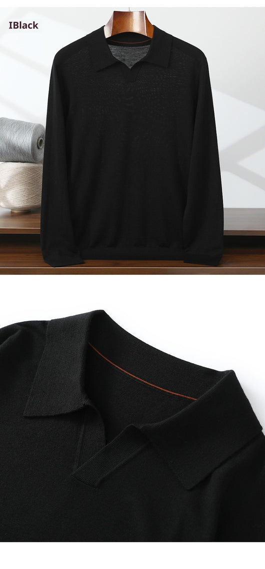 Suéter Polo de Lana Pura Fina Cuello Solapa para Hombre - Image 18