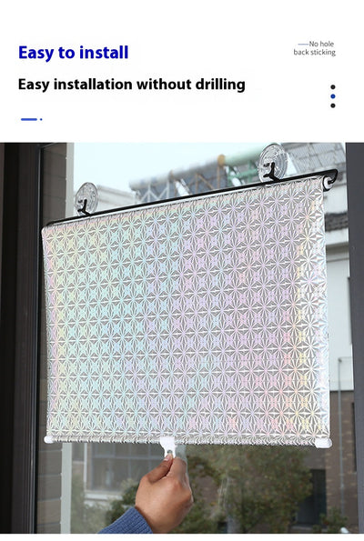 Black perforated roller blind with suction cups for window sun protection, measuring 60x40cm, shown extended. - Image 21