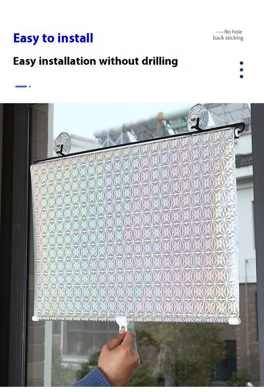 Black perforated roller blind with suction cups for window sun protection, measuring 60x40cm, shown extended. - Image 21