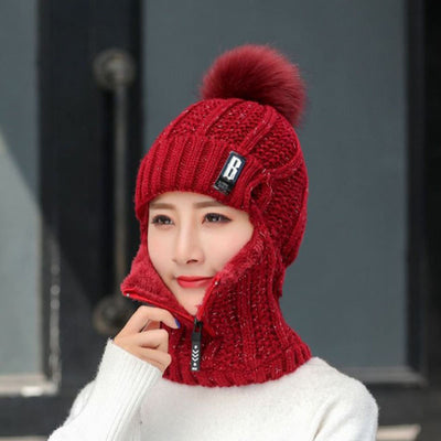 Conjunto de Gorro de Lana Tejido para Mujer con Bufanda Integrada - Protección Térmica Completa para Invierno - Image 6