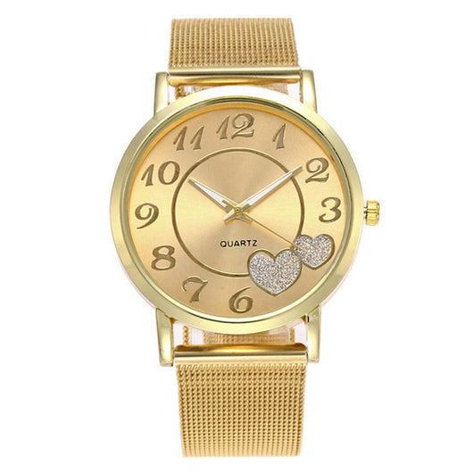 Reloj de Pulsera Dama Malla Dorada con Diseño de Corazón - Image 6