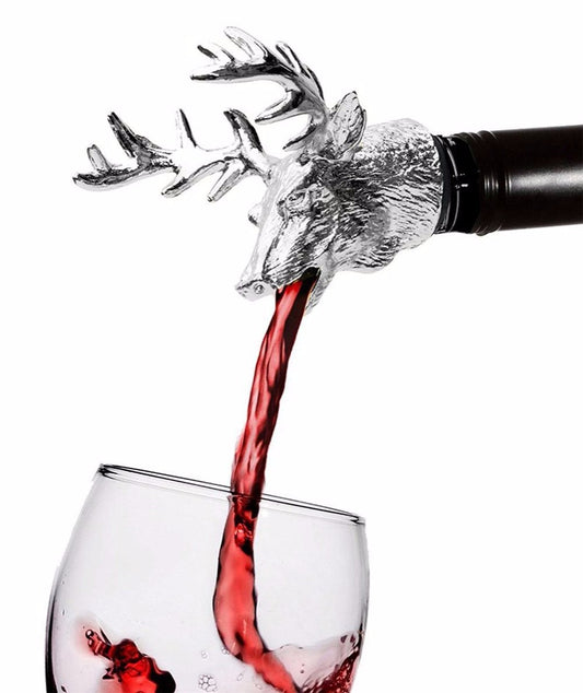 Vertedor de Vino y Tapón Aireador con Diseño de Cabeza de Venado en Acero Inoxidable