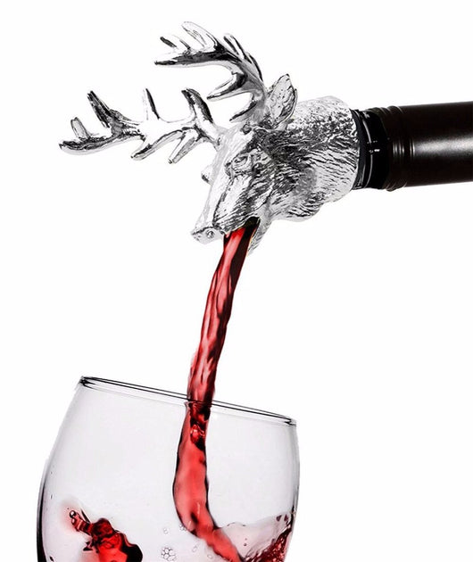 Vertedor de Vino y Tapón Aireador con Diseño de Cabeza de Venado en Acero Inoxidable