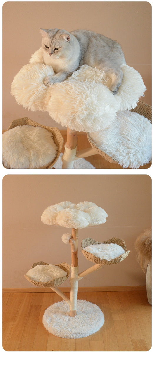 Árbol Rascador para Gatos con Nido de Madera Natural y Ratán - Image 9
